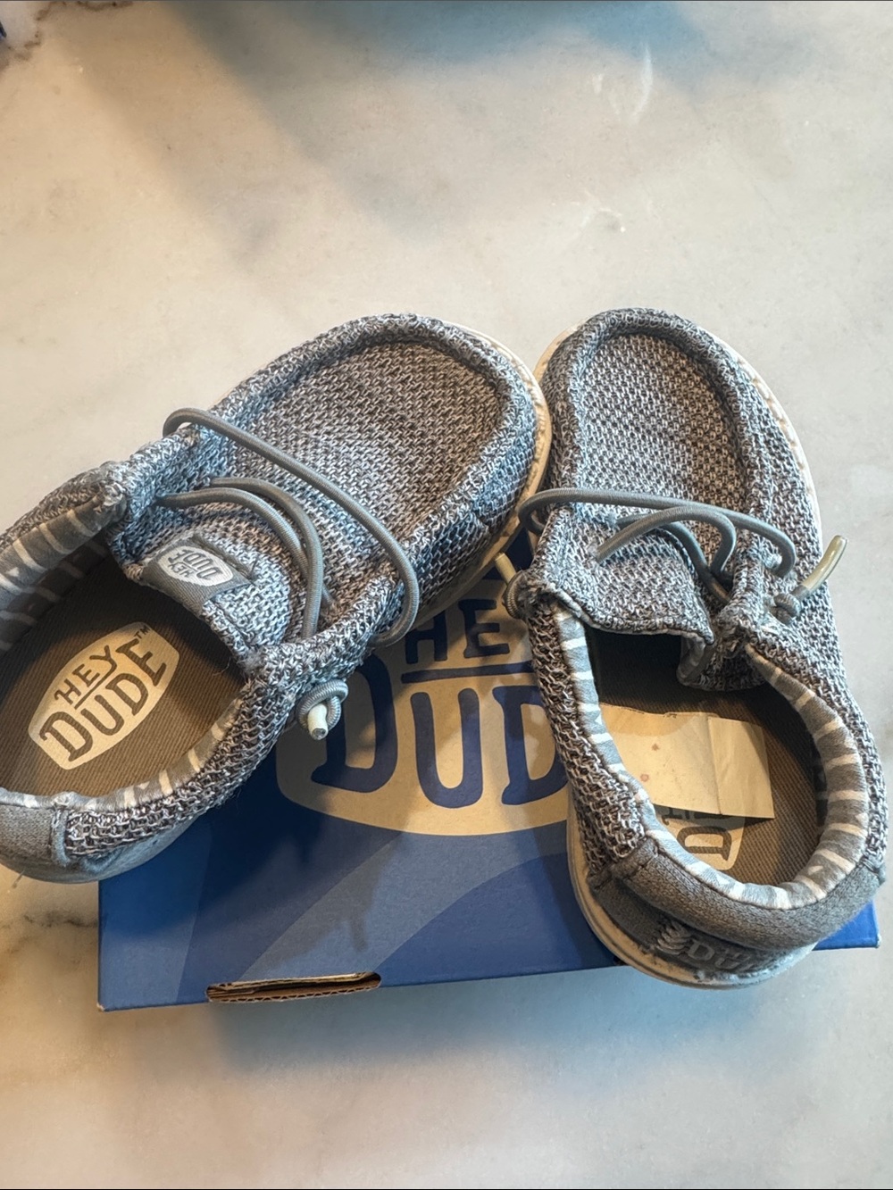 Hey Dude Kids Grey Knit Slip-On Sneakers with Elastic Laces